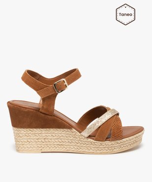 Sandales femme à talon compensé dessus cuir – Tanéo vue1 - TANEO - GEMO