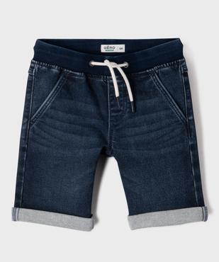 Bermuda en jean extensible délavé avec taille en bord-côte garçon vue1 - GEMO (ENFANT) - GEMO
