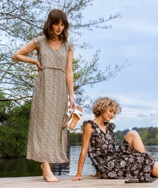 Robe femme à motifs fleuris et rayures pailletées vue6 - GEMO(FEMME PAP) - GEMO