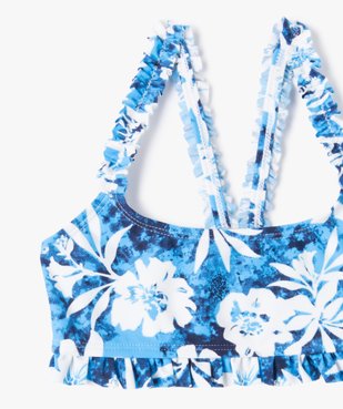 Maillot de bain fille 2 pièces avec motifs fleuris et petits volants vue2 - GEMO 4G FILLE - GEMO