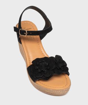 Sandales en cuir à talon compensé et fleurs en relief femme - Tanéo vue5 - TANEO - GEMO