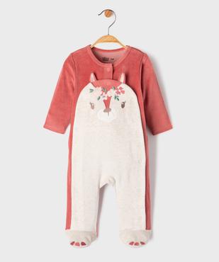 Pyjama en velours ouvert devant motif biche bébé fille vue1 - GEMO 4G BEBE - GEMO