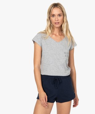 Short de pyjama femme en coton stretch vue3 - GEMO(HOMWR FEM) - GEMO