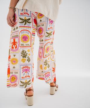 Pantalon large et fluide en gaze de coton imprimée femme grande taille vue3 - GEMO (G TAILLE) - GEMO