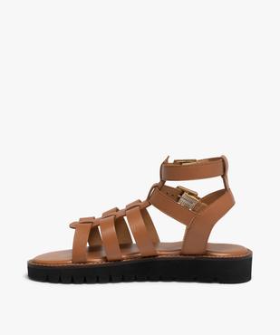 Sandales fille spartiates en cuir uni à semelle crantée vue3 - GEMO (ENFANT) - GEMO