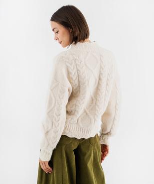 Pull en maille chinée torsadée à col cheminée femme vue3 - GEMO 4G FEMME - GEMO