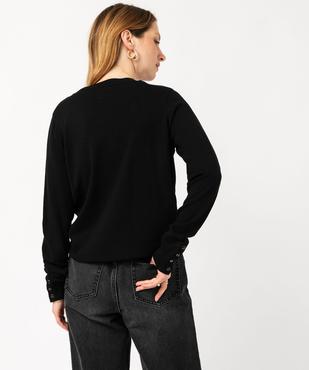 Pull fin à col V avec boutons aux poignets femme vue3 - GEMO 4G FEMME - GEMO