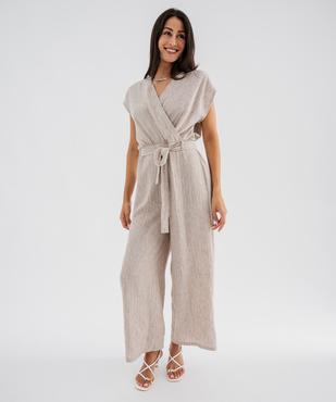 Combinaison pantalon cache-cœur à fines rayures femme vue4 - GEMO(FEMME PAP) - GEMO