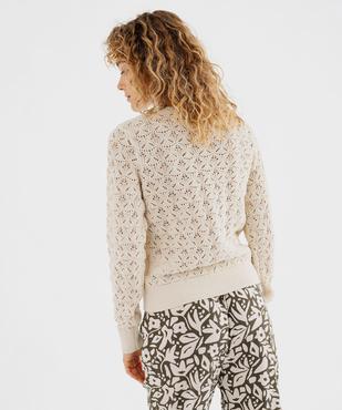 Gilet à col rond en maille ajourée femme vue3 - GEMO(FEMME PAP) - GEMO