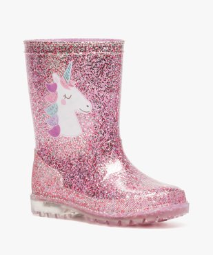 Bottes de pluie fille pailletées à semelle lumineuse motif licorne vue2 - GEMO (ENFANT) - GEMO