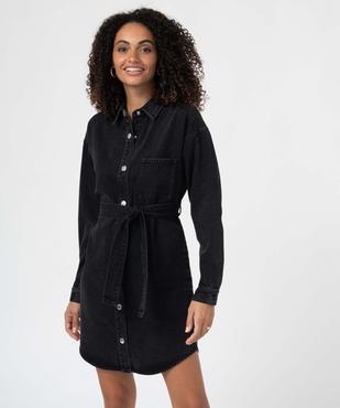 Robe femme en jean boutonnée sur l’avant avec ceinture vue1 - GEMO(FEMME PAP) - GEMO