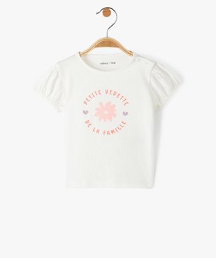 Tee-shirt bébé fille à manches ballon et message pailleté vue1 - GEMO(BEBE DEBT) - GEMO