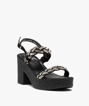 Sandales femme plateforme à talon et brides strass tressées vue2 - GEMO(URBAIN) - GEMO