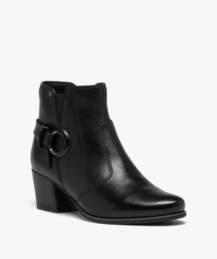 Boots femme dessus en cuir uni à talon carré avec zip vue2 - GEMO(URBAIN) - GEMO
