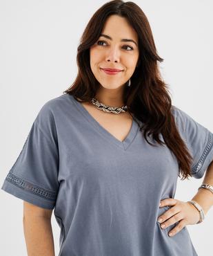 Tee-shirt manches courtes avec détails brodés femme grande taille vue2 - GEMO 4G GT - GEMO