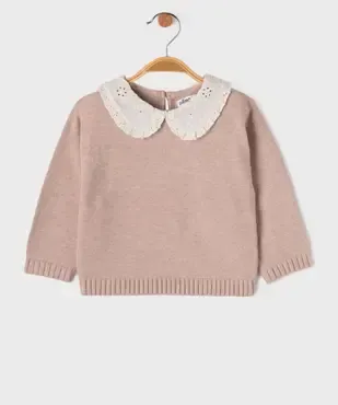 Pull à col Claudine en broderie anglaise fille vue1 - GEMO 4G BEBE - GEMO