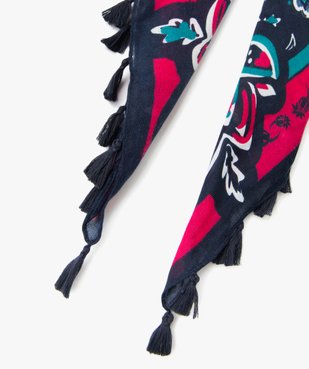 Foulard carré imprimé fleuri et pompons femme vue2 - GEMO 4G FEMME - GEMO