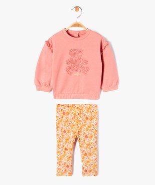 Ensemble 2 pièces sweat brodé et legging fleuri bébé fille - LuluCastagnette vue1 - LULUCASTAGNETTE - GEMO