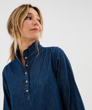 Robe courte aspect denim avec col à volants femme vue2 - GEMO 4G FEMME - GEMO