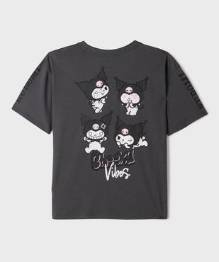 Tee-shirt manches courtes en jersey de coton imprimé devant et dos fille - Kuromi vue5 - KUROMI - GEMO