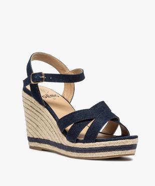 Sandales femme en denim et talon compensé en corde vue2 - GEMO(URBAIN) - GEMO