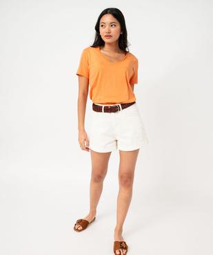 Tee-shirt à manches courtes avec col V roulotté femme vue5 - GEMO(FEMME PAP) - GEMO