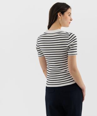 Pull à manches courtes rayé façon polo femme - LuluCastagnette vue4 - LULU CASTAGNETTE GEMO FOR GOOD - GEMO