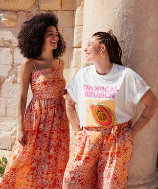 Tee-shirt manches courtes en jersey de coton flammé imprimé femme grande taille vue1 - GEMO (G TAILLE) - GEMO