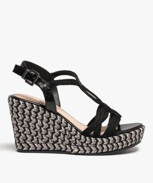 Sandales femme à talon compensé et brides en cordelette vue1 - GEMO(URBAIN) - GEMO