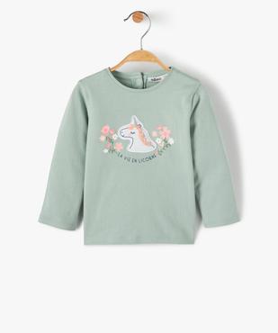 Tee-shirt bébé fille à manches longues avec motif licorne vue1 - GEMO 4G BEBE - GEMO
