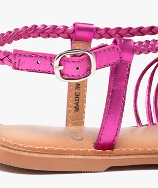 Sandales fille à fines brides tressées en cuir métallisé vue6 - GEMO (ENFANT) - GEMO