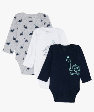 Body bébé manches longues à motif dinosaures  (lot de 3) vue1 - GEMO 4G BEBE - GEMO