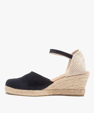 Sandales femme compensées dessus cuir uni vue3 - GEMO(URBAIN) - GEMO