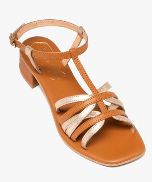 Sandales femme à petit talon carré en cuir avec brides métallisées - Tanéo  vue5 - TANEO - GEMO