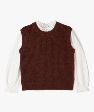 Pull avec manches chemise effet 2 en 1 fille vue1 - GEMO (ENFANT) - GEMO