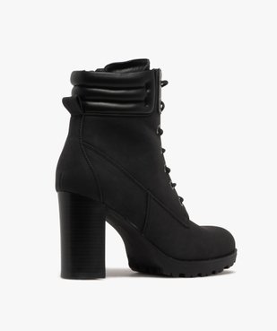 Bottines femme à talon haut avec col matelassé à zip et à lacets ronds cirés vue5 - GEMO(URBAIN) - GEMO