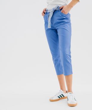 Pantacourt slim taille haute en coton stretch avec ceinture à nouer femme vue1 - GEMO 4G FEMME - GEMO