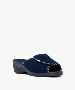 Chaussons femme mules confort compensées à scratch dessus en velours vue2 - G'FLEX GEMO FOR GOOD - GEMO