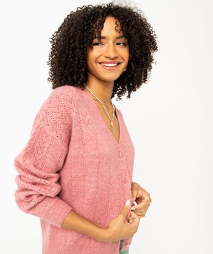 Gilet coupe droite en maille douillette ajourée femme vue6 - GEMO 4G FEMME - GEMO