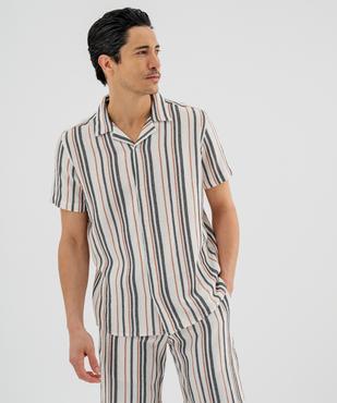Chemise manches courtes col cubain en textile de coton tissé rayé homme vue2 - GEMO 4G HOMME - GEMO
