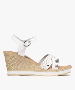 Sandales à brides en cuir sur semelle compensée femme - Tanéo vue1 - TANEO - GEMO