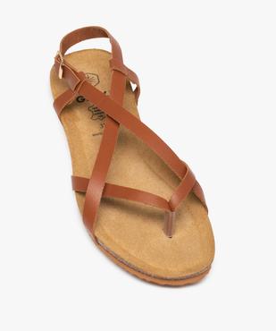 Sandales femme unies à talon plat et fines brides en cuir vue5 - GEMO (CASUAL) - GEMO