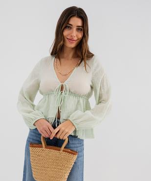 Blouse manches longues à volants et liens à nouer femme vue1 - GEMO(FEMME PAP) - GEMO