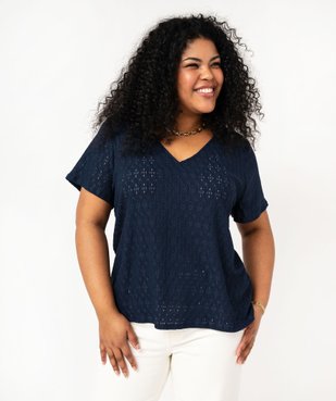 Tee-shirt grande taille manches courtes en maille ajourée femme vue1 - GEMO (G TAILLE) - GEMO