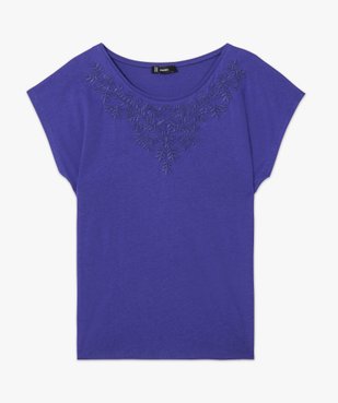 Tee-shirt femme avec broderie sous le col vue4 - GEMO(FEMME PAP) - GEMO
