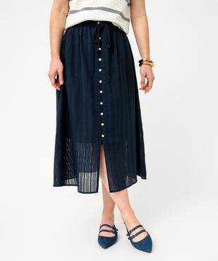 Jupe midi à boutons en coton/lin mélangés femme - LuluCastagnette vue1 - LULUCASTAGNETTE - GEMO