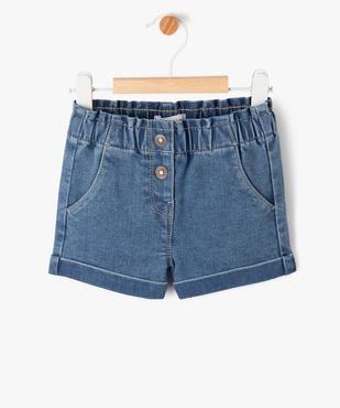 Short en jean bébé fille uni avec revers et taille élastiquée vue1 - GEMO 4G BEBE - GEMO