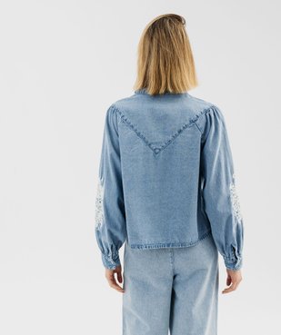 Chemise en jean manches longues coupe large à broderies femme vue3 - GEMO 4G FEMME - GEMO