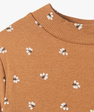 Tee-shirt fille à manches longues et col cheminé motif fleuri vue2 - GEMO (ENFANT) - GEMO