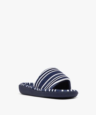 Chaussons femme mules ouvertes en velours rayé - Isotoner vue2 - ISOTONER - GEMO